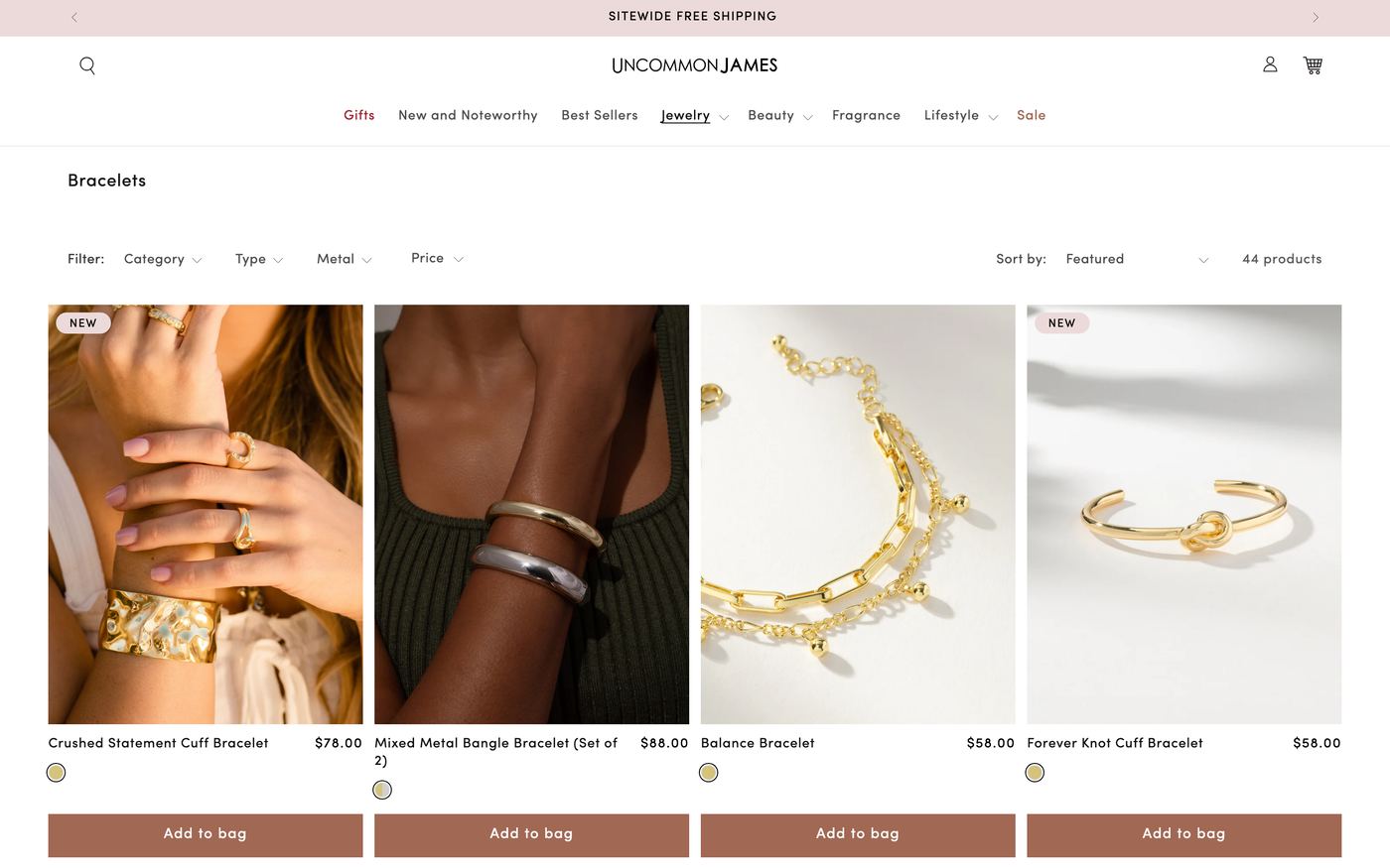 Uncommon James bracelet collection page