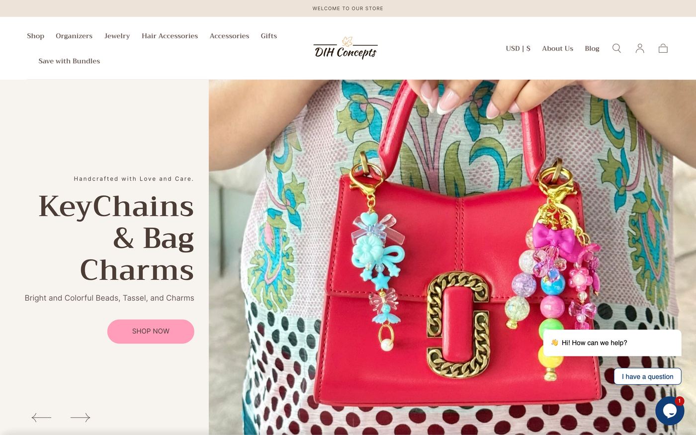 Cosmetic Bags dihconcepts.com homepage screenshot