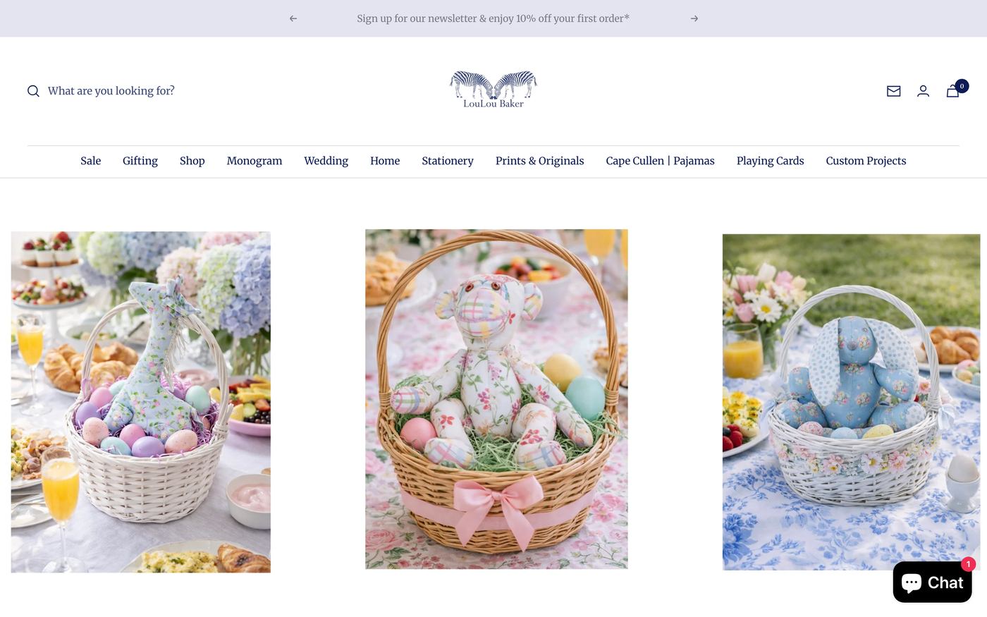 Cosmetic Bags louloubaker.com homepage screenshot