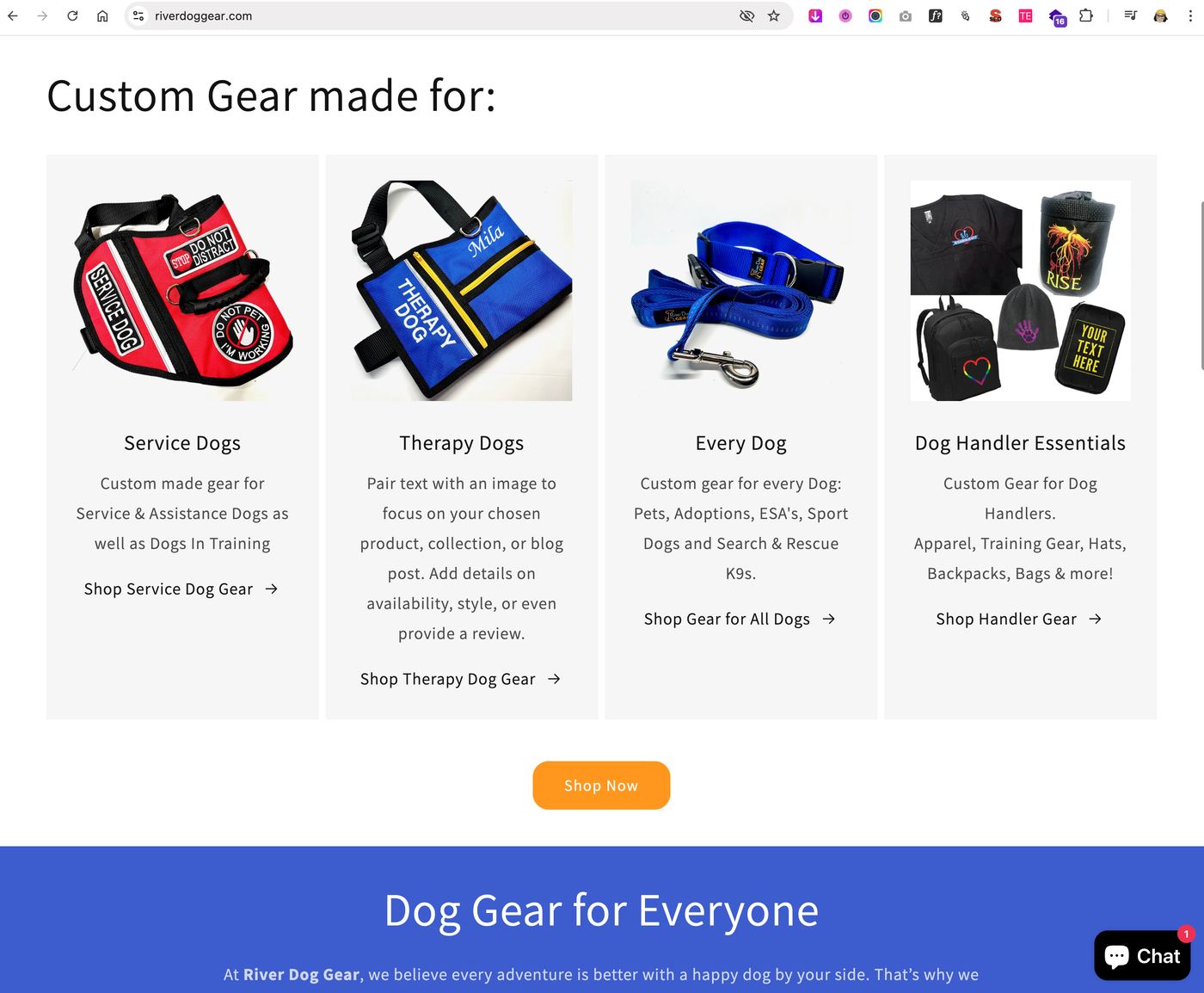 River Dog Gear product page showing custom personalized text dog leash wraps