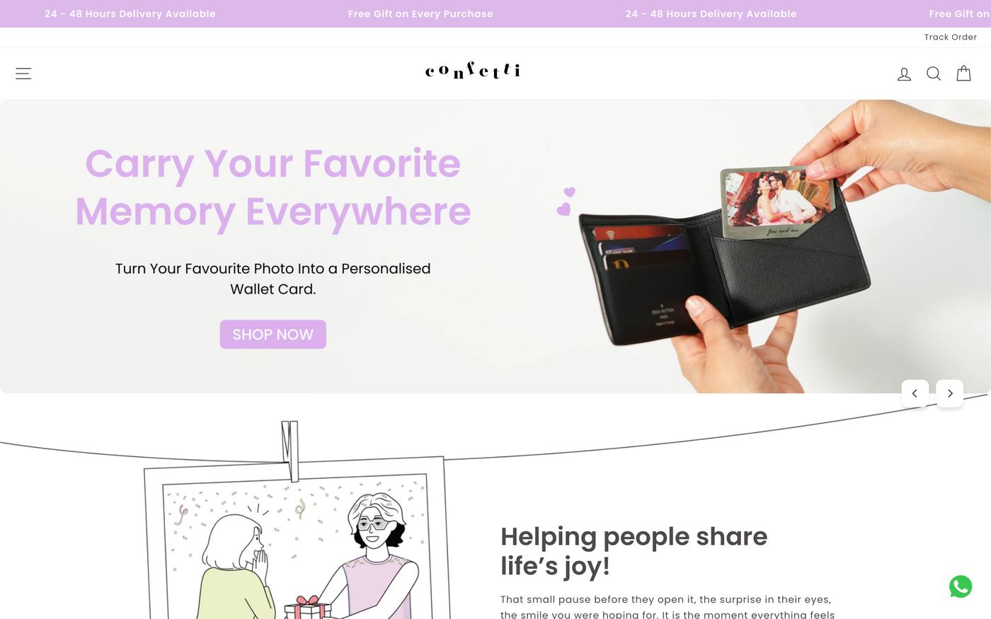 Gift Boxes confettigifts.in homepage screenshot