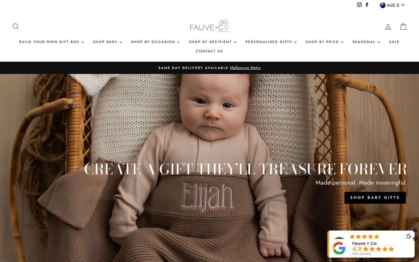Gift Boxes fauveandco.com.au homepage screenshot