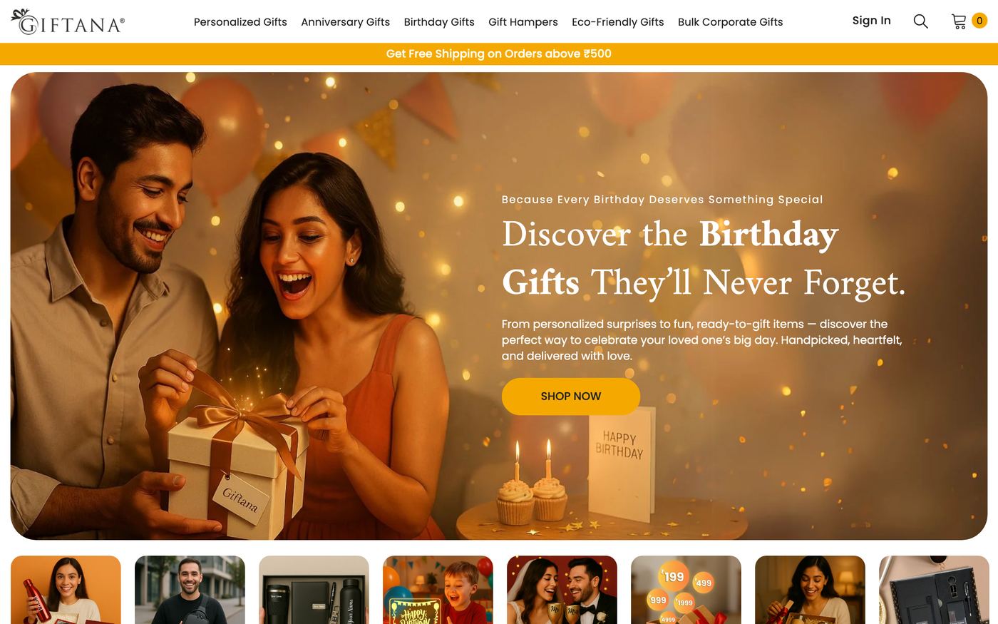 Gift Boxes giftana.com homepage screenshot