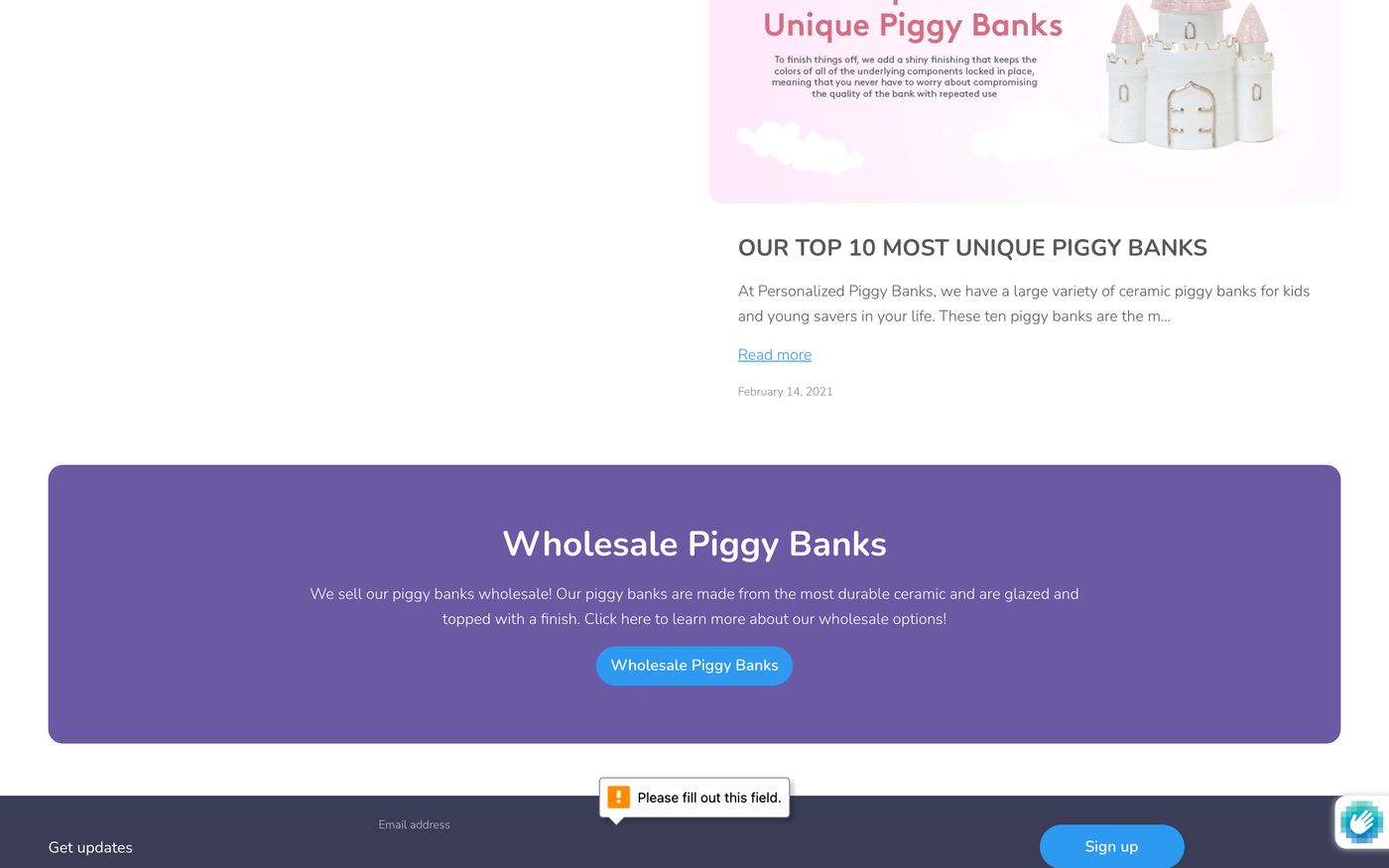 Gift Boxes personalizedpiggybanks.com homepage screenshot