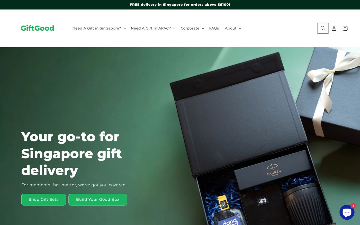 Gift Boxes shopgiftgood.com homepage screenshot