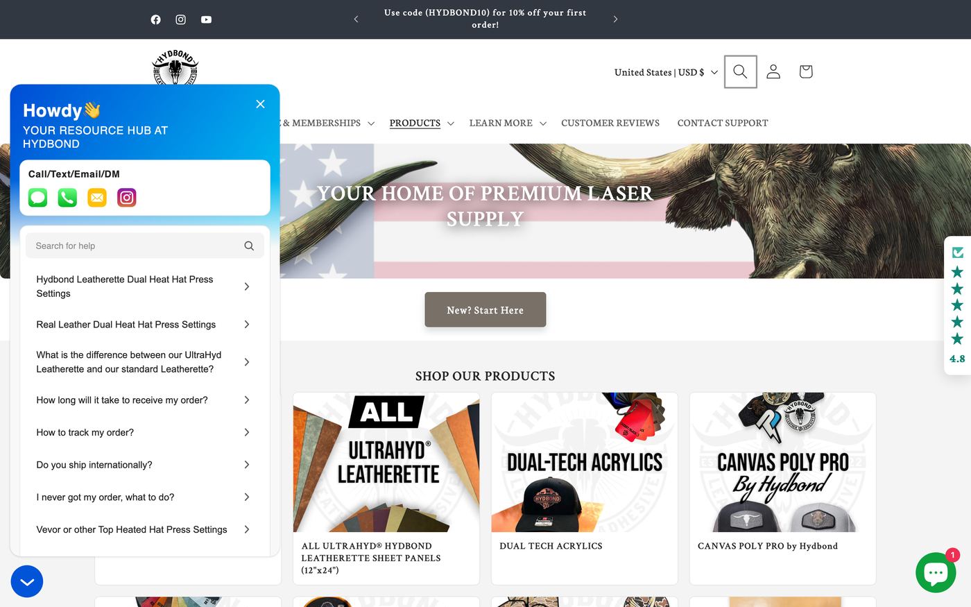 Hats hydbond.com homepage screenshot