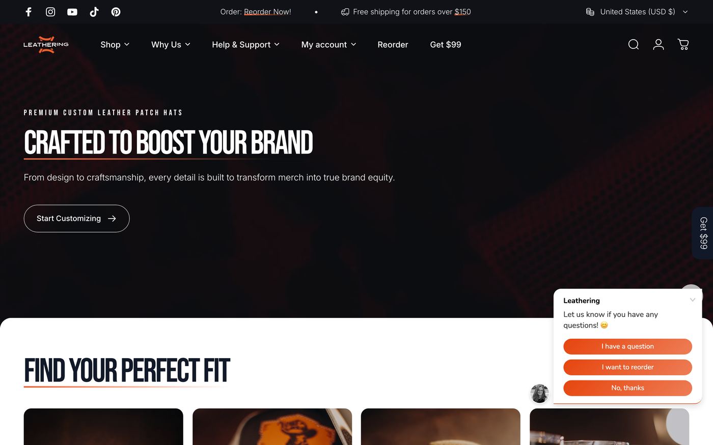 Hats leathering.co homepage screenshot