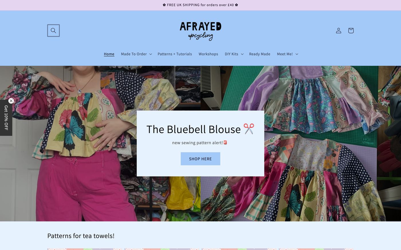 Jackets afrayedupcycling.co.uk homepage screenshot