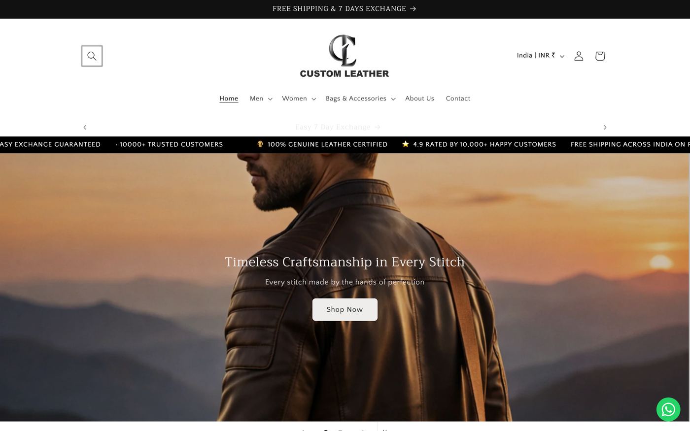 Jackets customleathers.in homepage screenshot