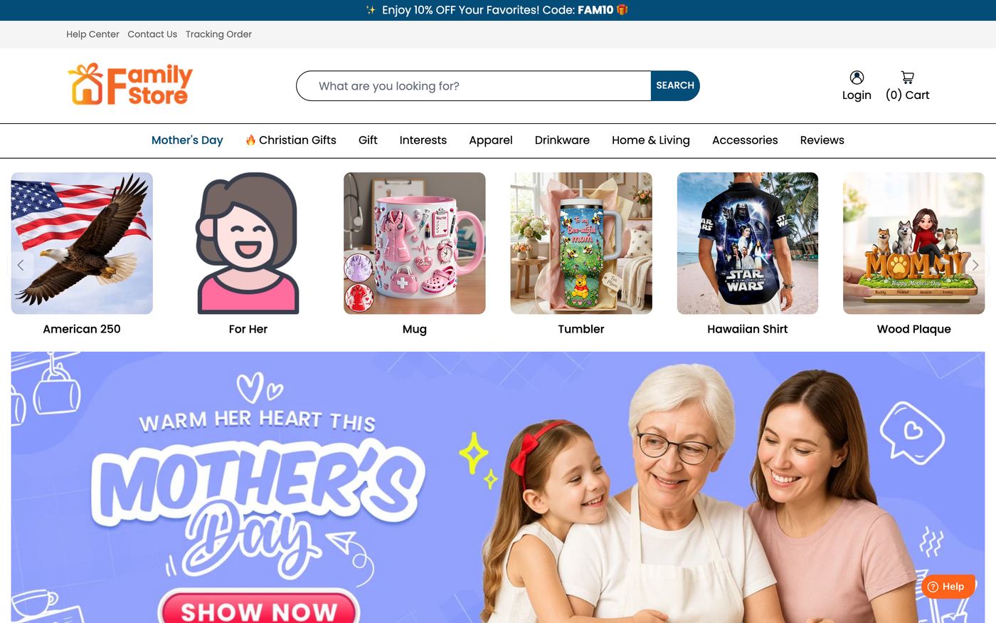 Mugs familystore.com homepage screenshot