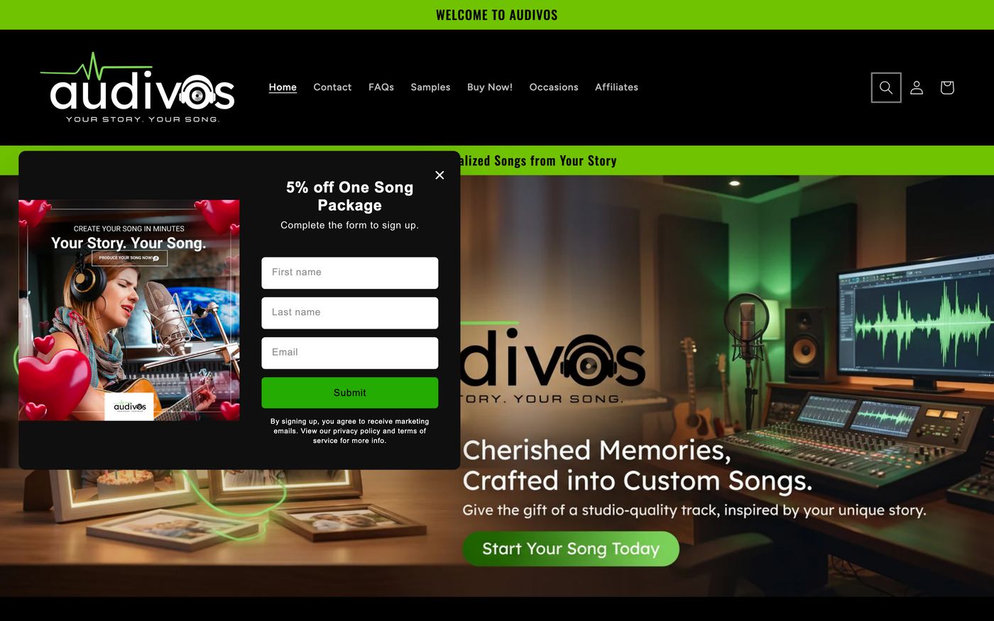 Music audivos.com homepage screenshot
