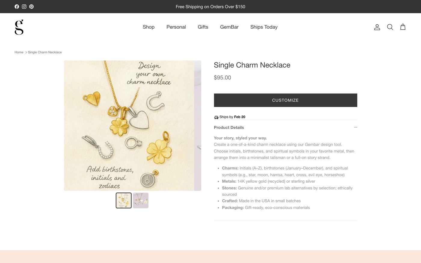 EG Jewelry product page