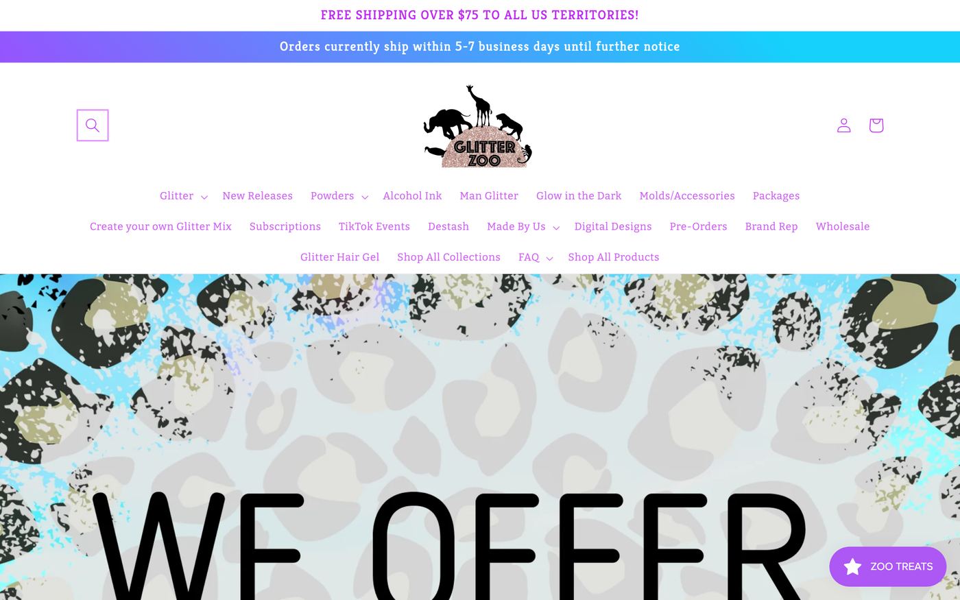 Pens glitter-zoo.com homepage screenshot