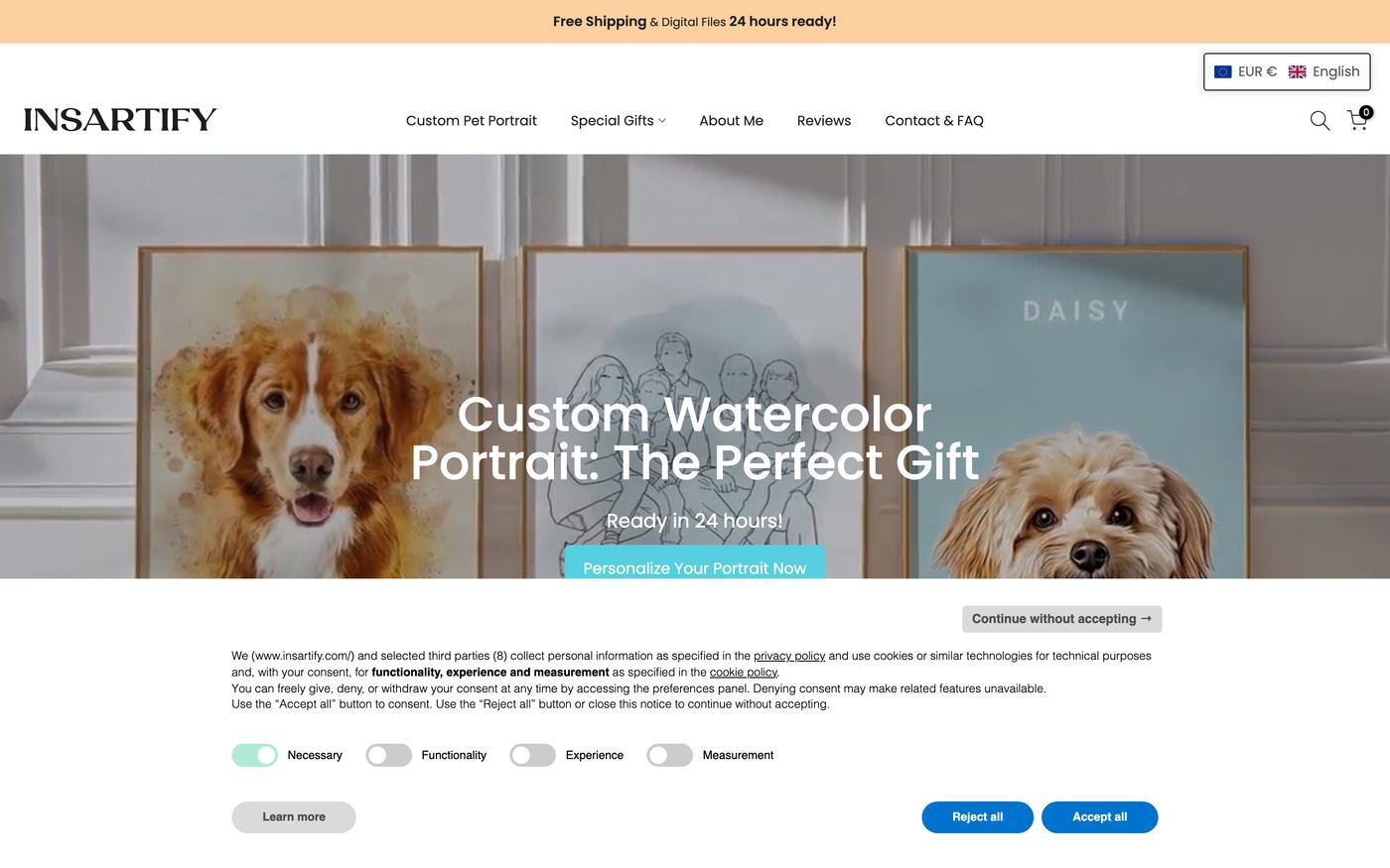Insartify homepage