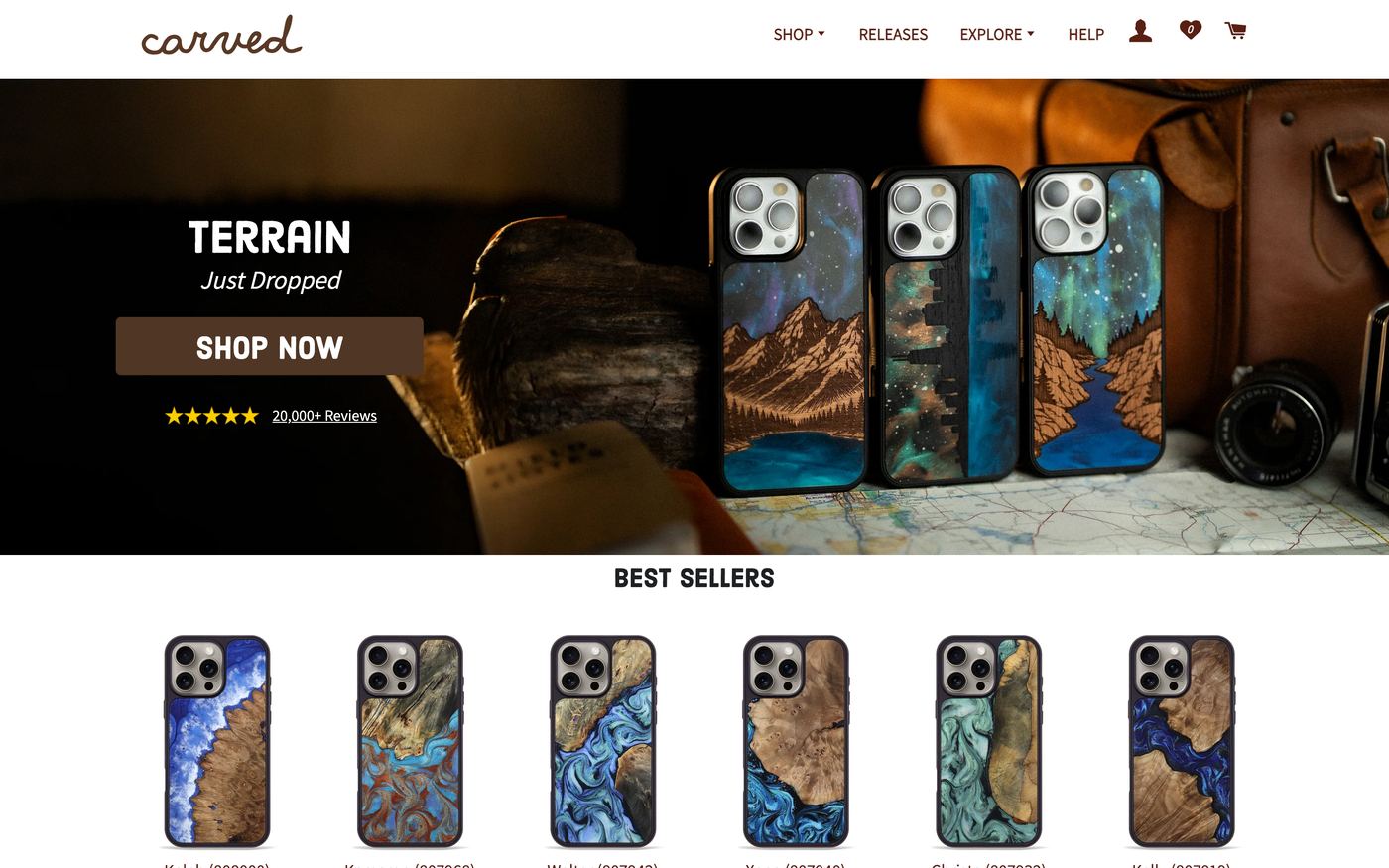 Phone Cases Carved Com homepage screenshot showing phone cases offerings