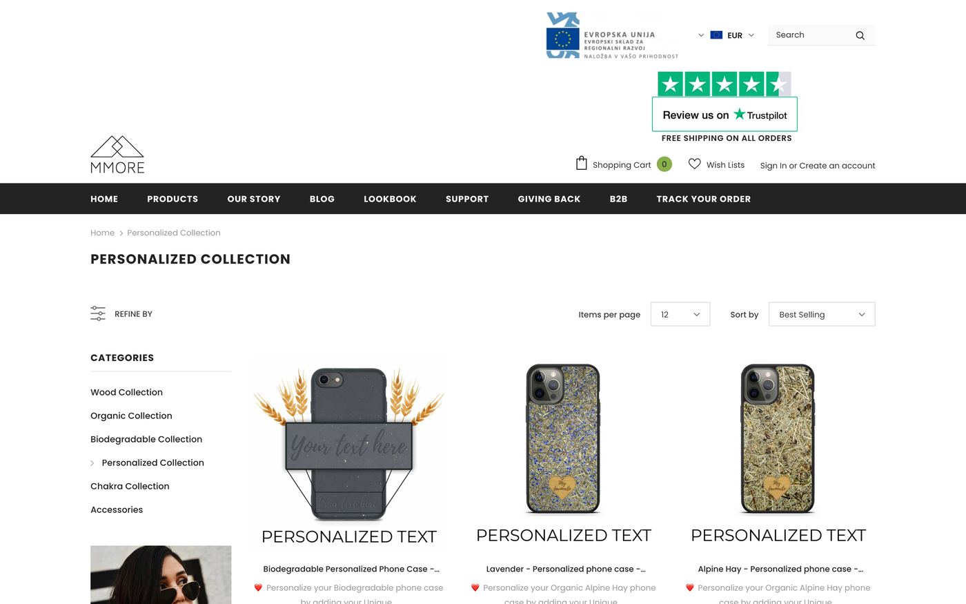 Phone Cases Mmore Net customizer screenshot showing phone cases offerings