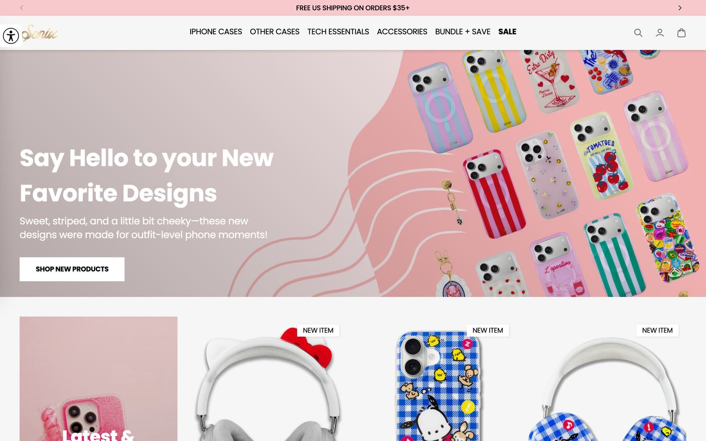 Phone Cases Shopsonix Com homepage screenshot showing phone cases offerings