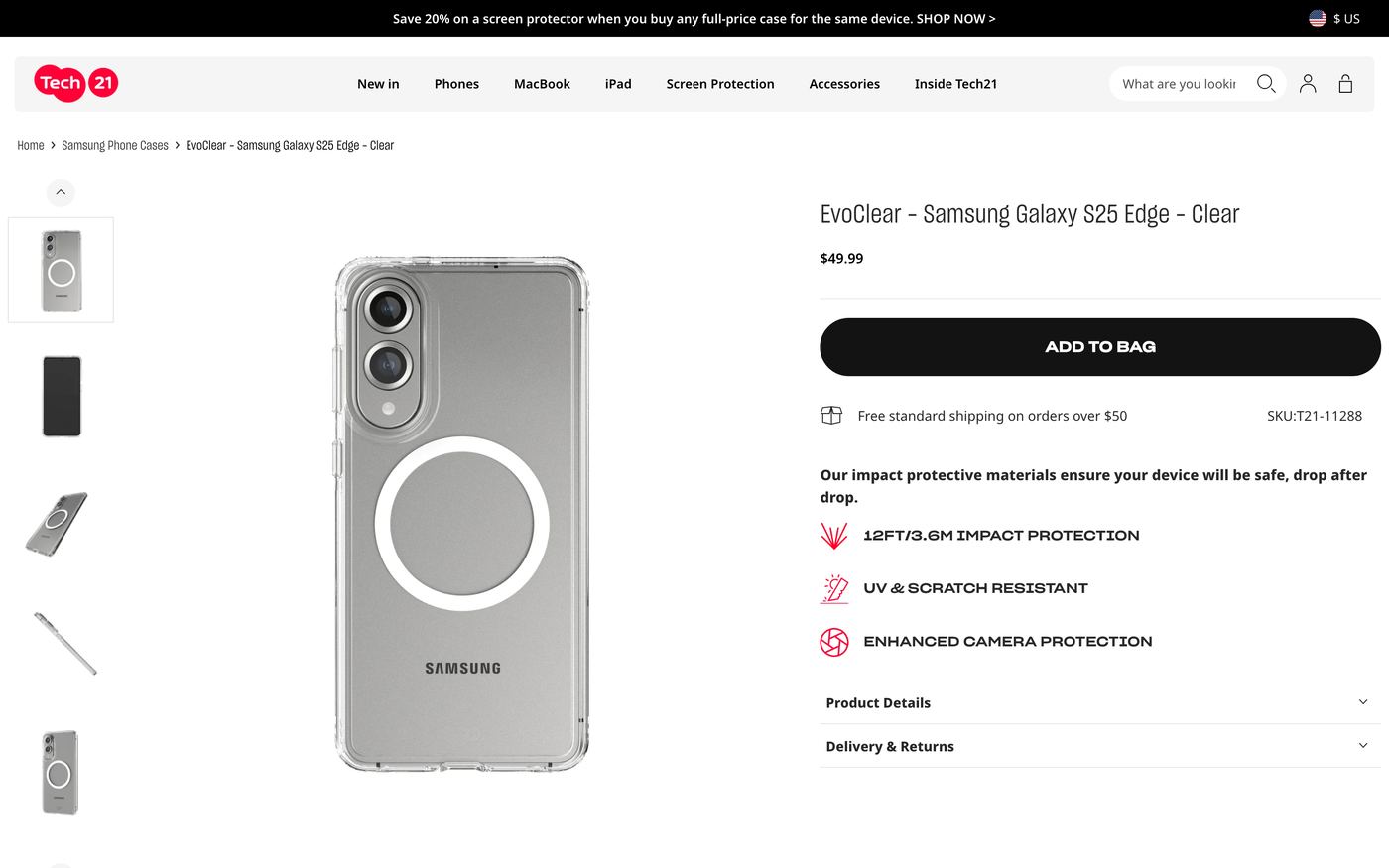 Phone Cases Tech21 Com product page screenshot showing phone cases offerings
