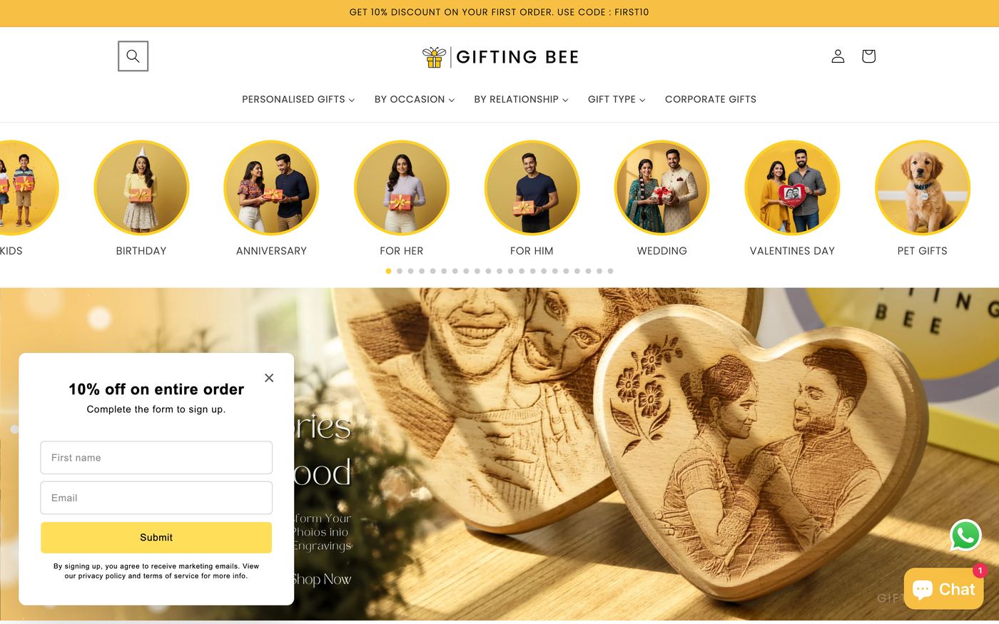 Picture Frames giftingbee.in homepage screenshot