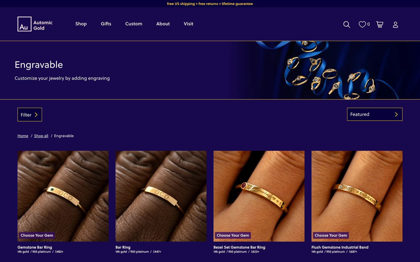 Rings Automicgold Com customizer screenshot showing rings offerings