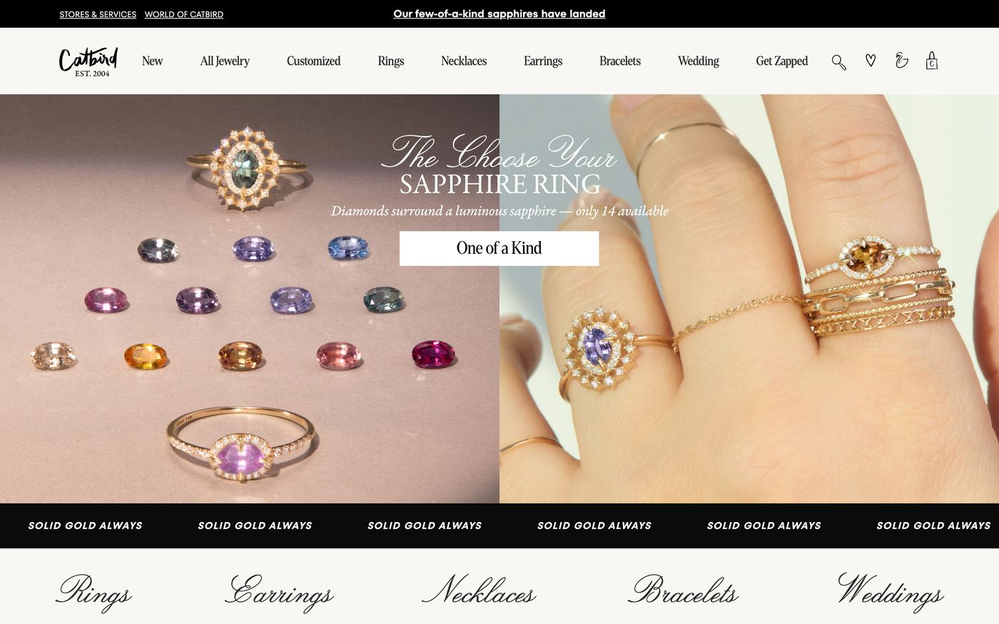 Rings Catbirdnyc Com homepage screenshot showing rings offerings