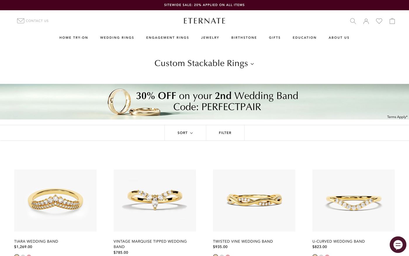 Rings Eternate Com customizer screenshot showing rings offerings
