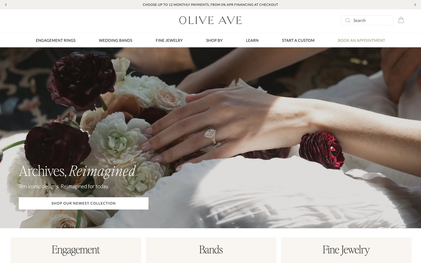 Rings Oliveave Com homepage screenshot showing rings offerings