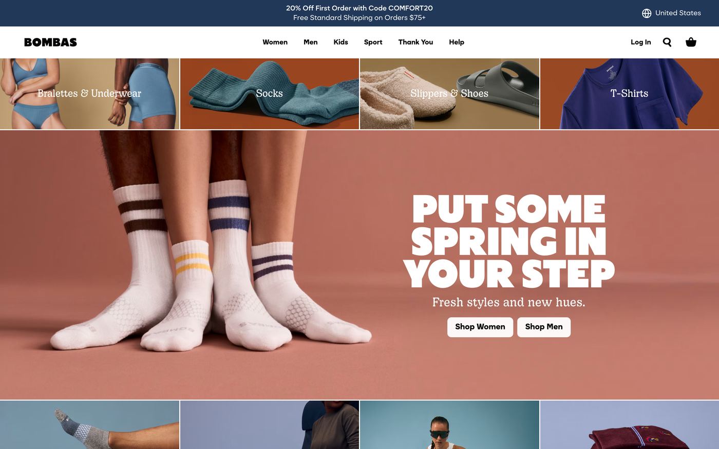 Socks Bombas page screenshot showing socks offerings
