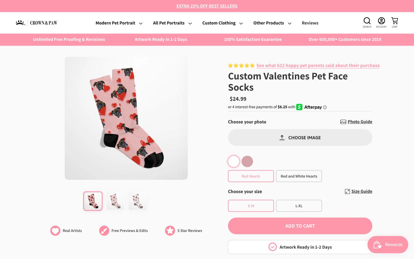 Socks Crown And Paw product page screenshot showing socks offerings