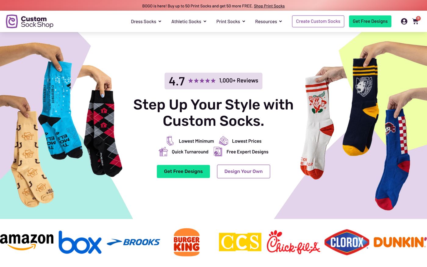 Socks Customsockshop.Com customizer screenshot showing socks offerings