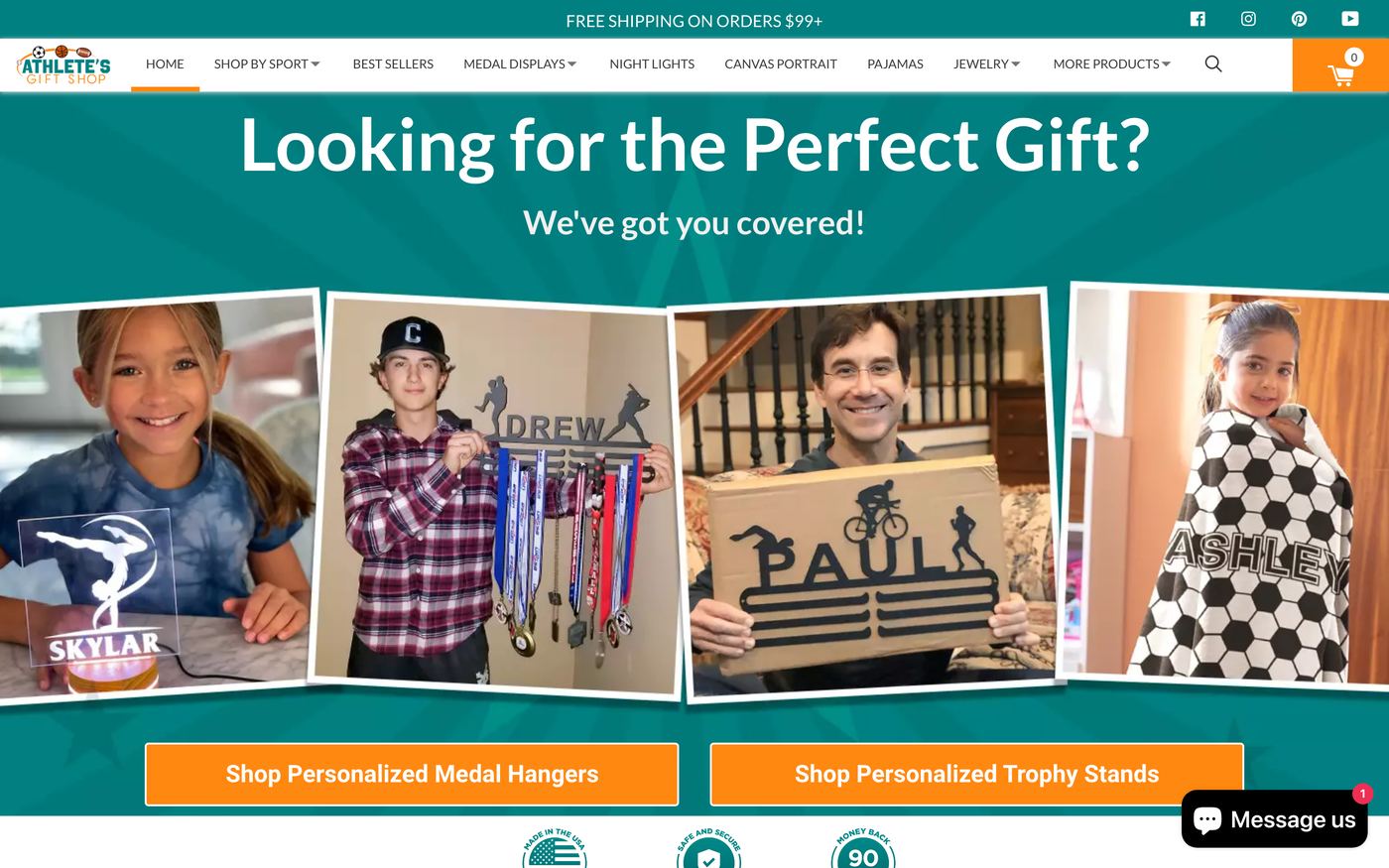 Sports athletesgiftshop.com homepage screenshot