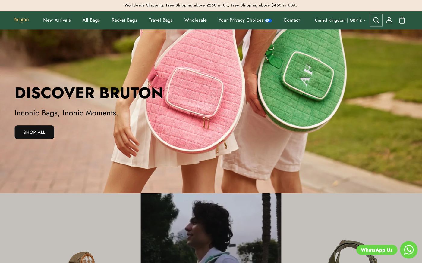 Sports brutonbags.com homepage screenshot
