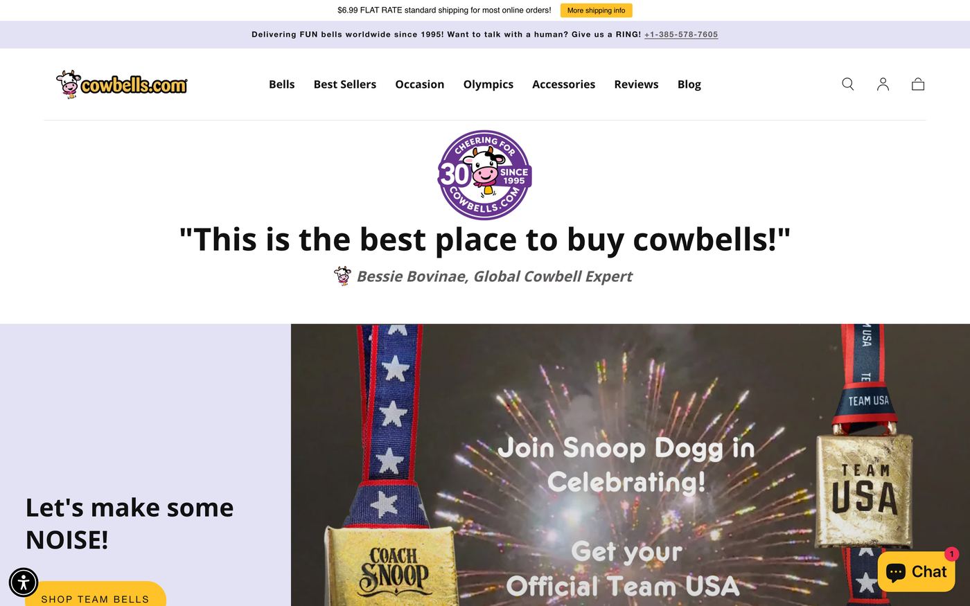 Sports cowbells.com homepage screenshot