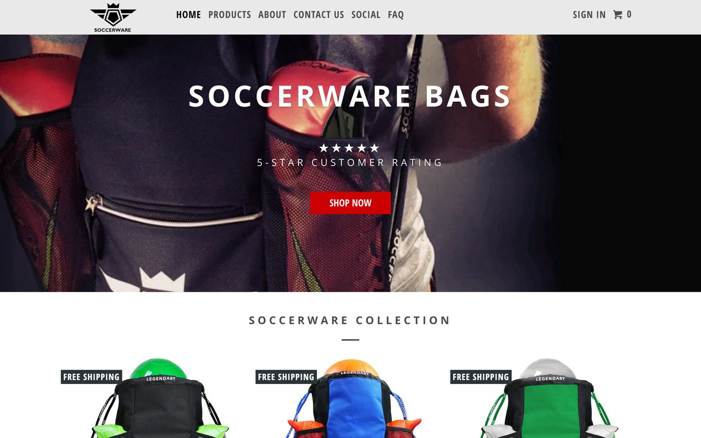Sports soccerware.co homepage screenshot