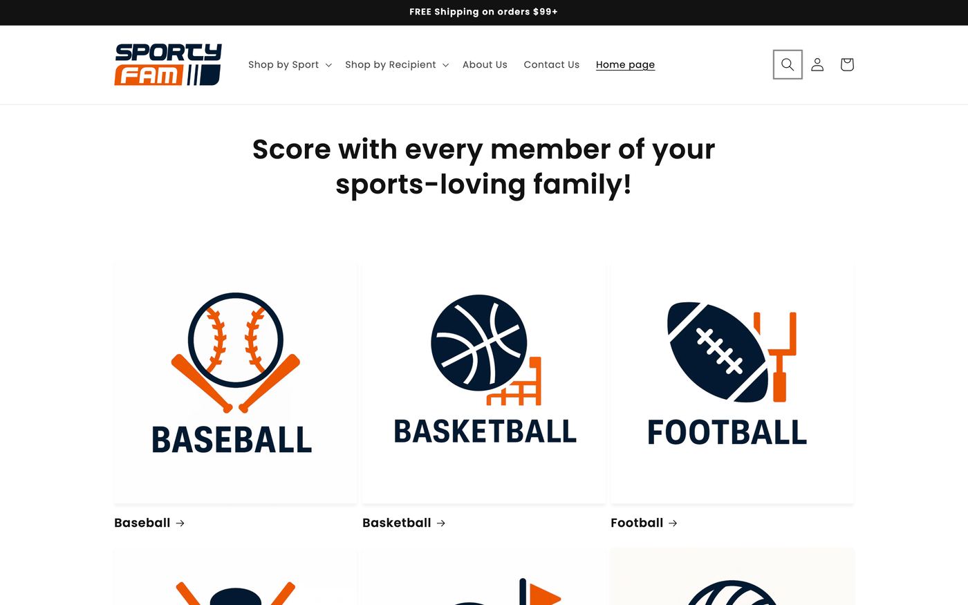 Sports sportyfam.com homepage screenshot