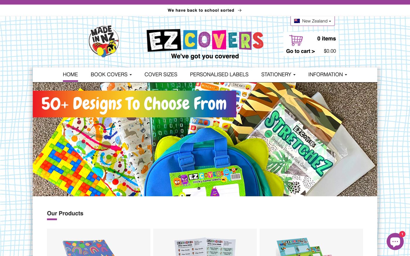 Stickers nz.ezcovers.com homepage screenshot