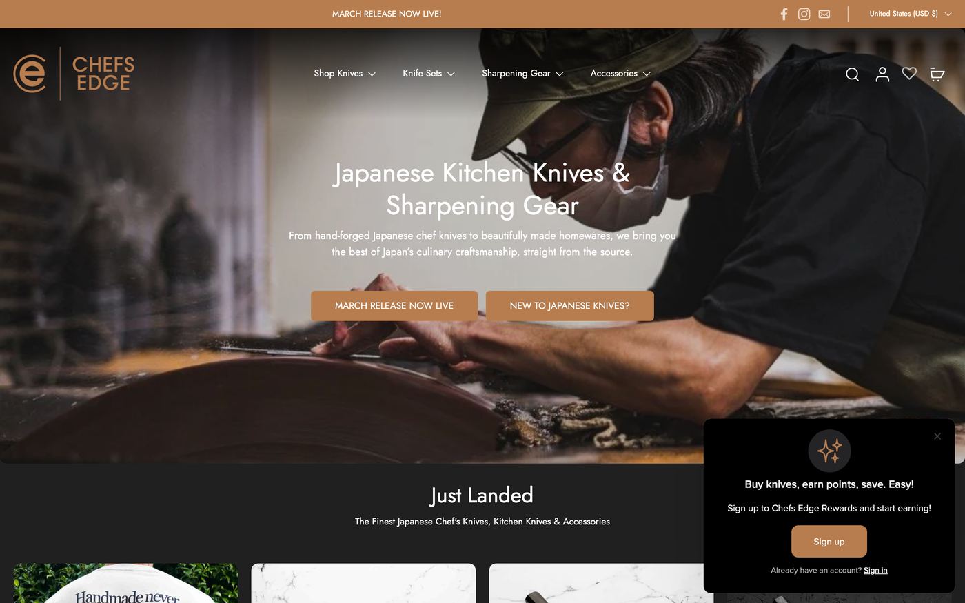 Tools chefs-edge.com homepage screenshot