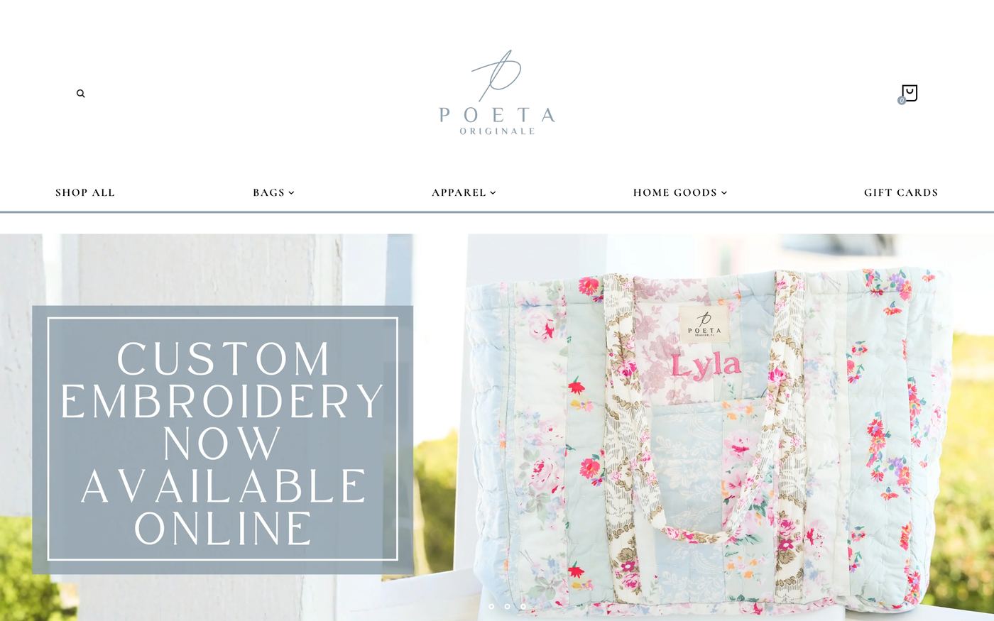 Tote Bags poetabags.com homepage screenshot