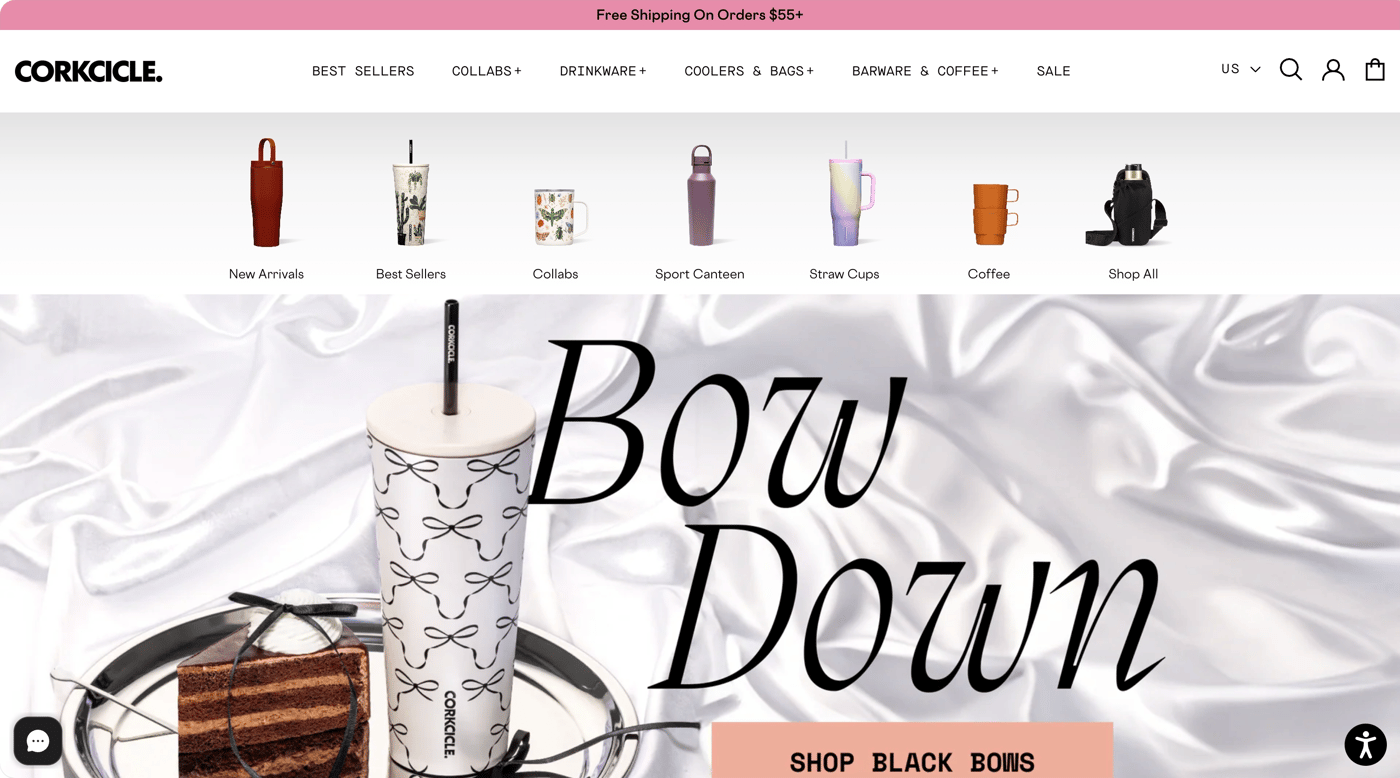 Corkcicle Shopify store homepage screenshot