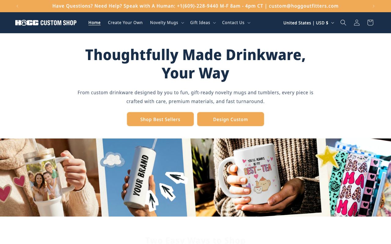 Hogg Custom Shop Shopify store homepage screenshot