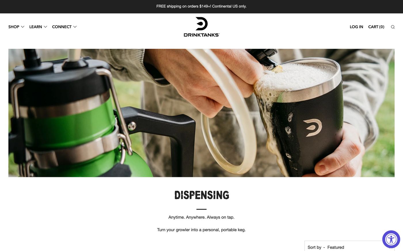 DrinkTanks Shopify store homepage screenshot