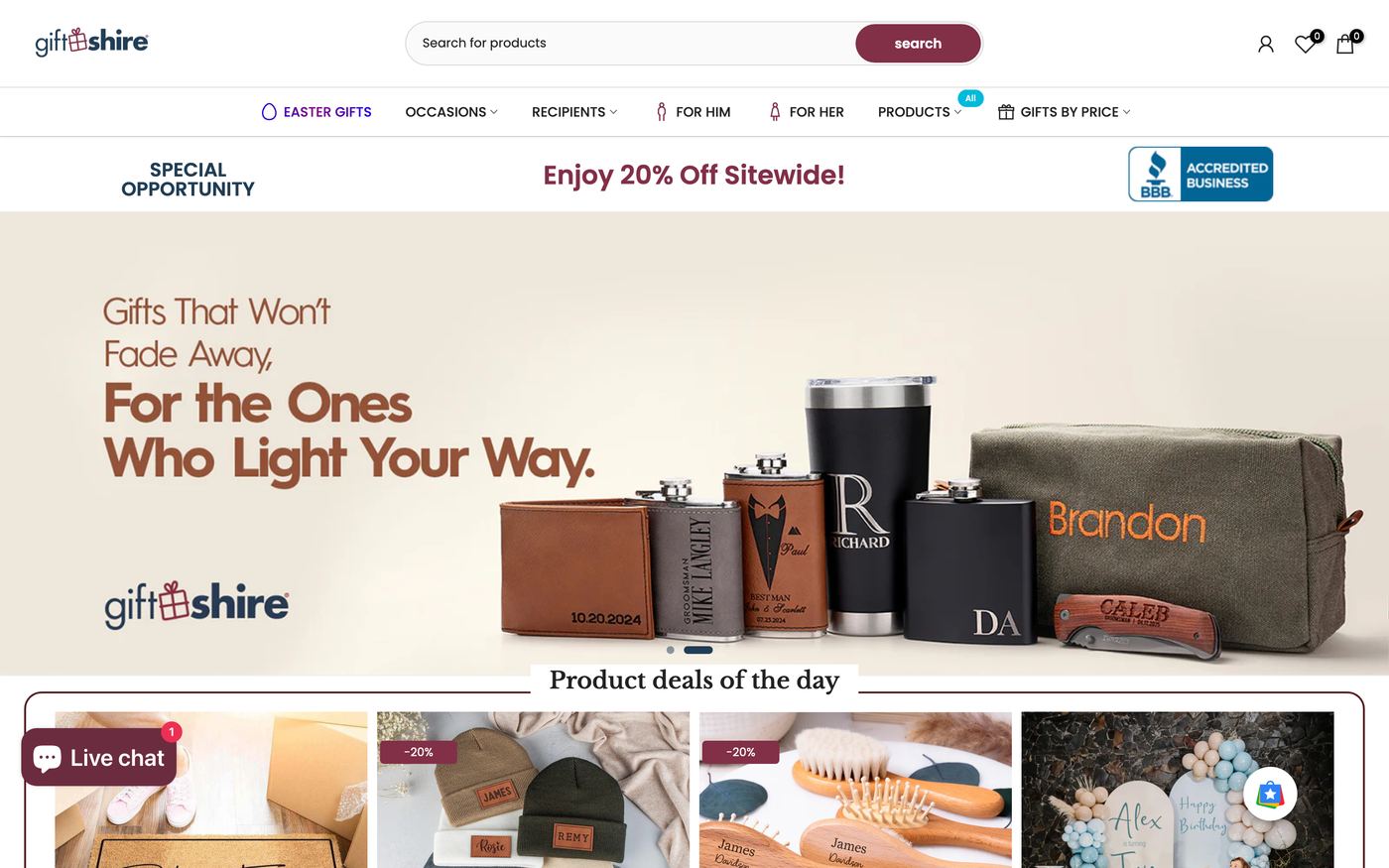 Giftshire Shopify store homepage screenshot