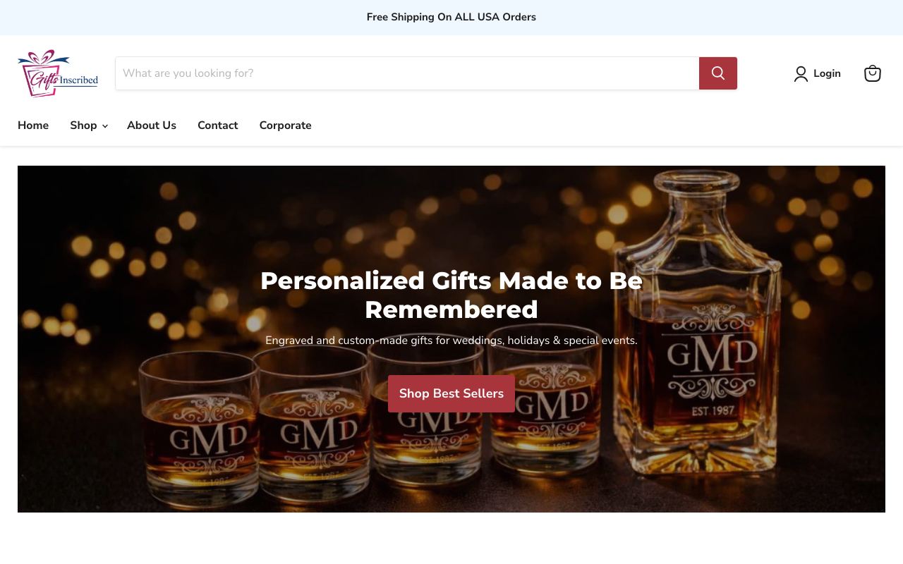 Gifts Inscribed Shopify store homepage screenshot