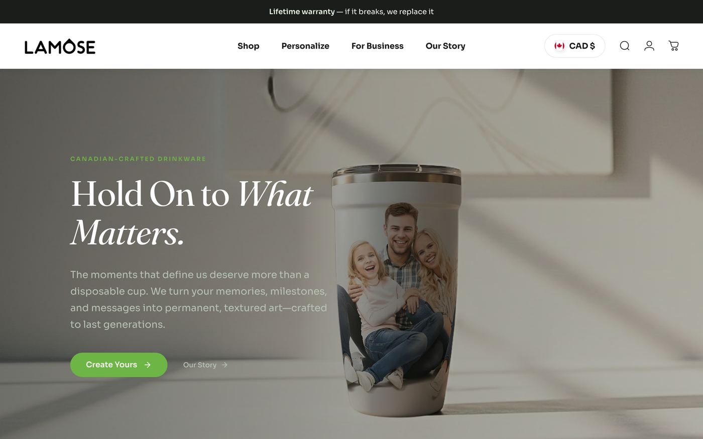 LAMOSE Shopify store homepage screenshot