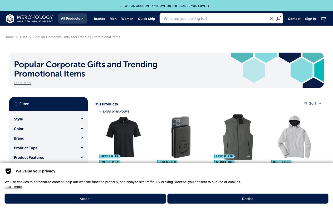 Merchology Shopify store homepage screenshot