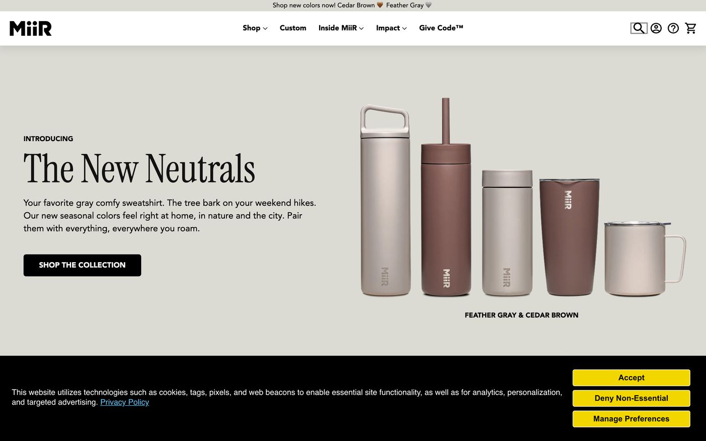 MiiR Shopify store homepage screenshot