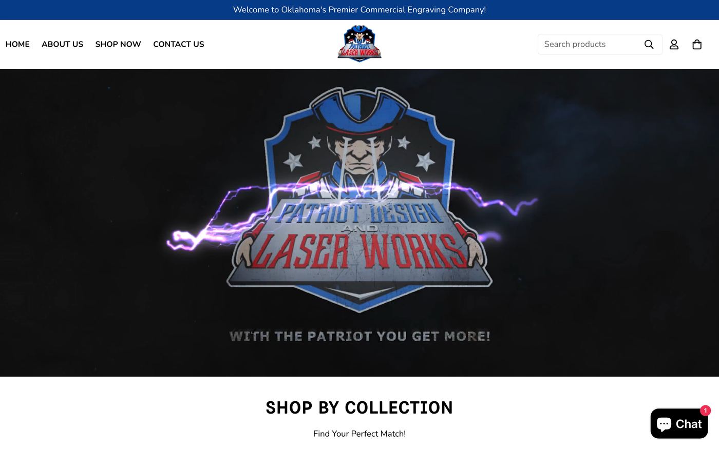Patriot Laser Works Shopify store homepage screenshot