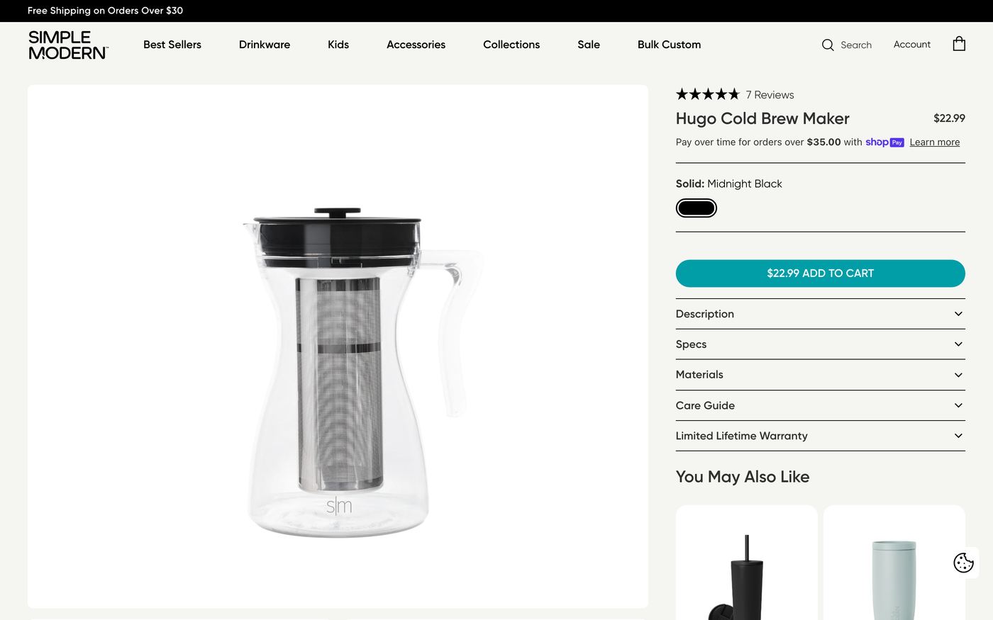 Simple Modern Shopify store product page screenshot