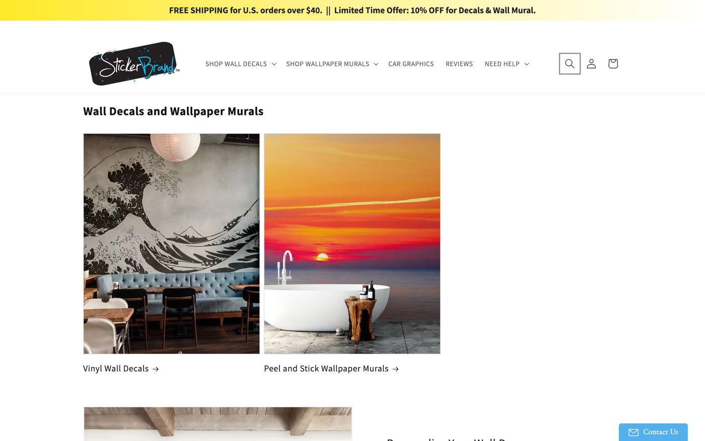 Wall Art stickerbrand.com homepage screenshot