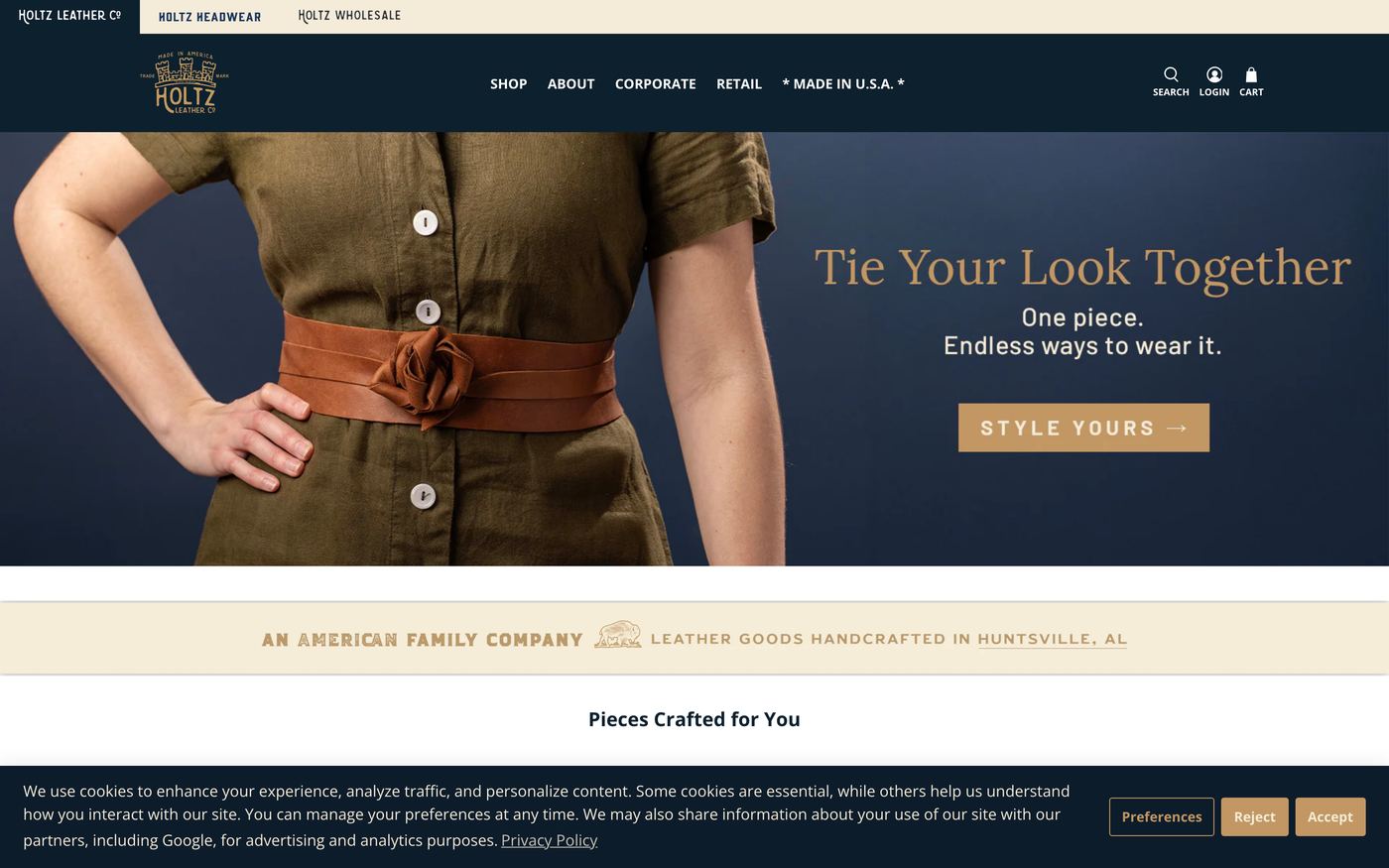 Wallets holtzleather.com homepage screenshot